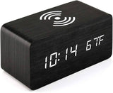 TESTED LED Wireless Phone Charging Alarm Clock Black Wood Grain Invisible LED Display WEAR on EDGE