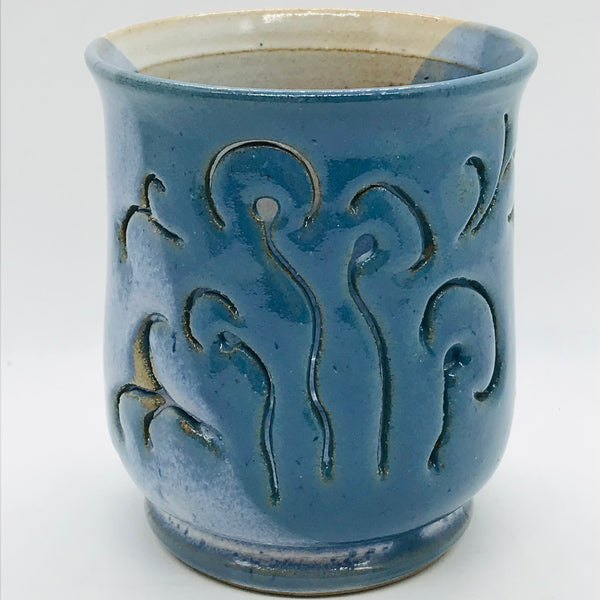 Maker Unknown Blue Tan Candle Holder 3.5"