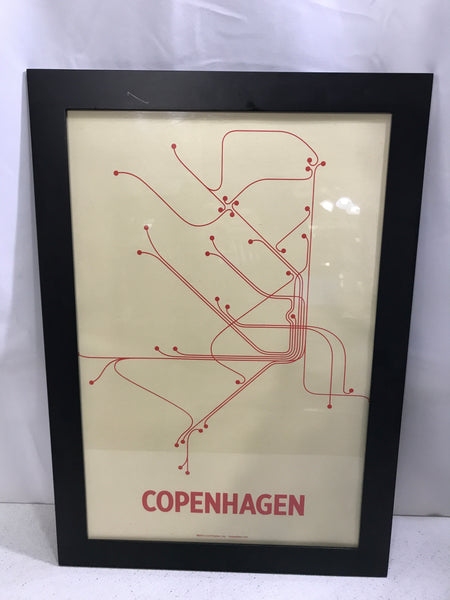 Framed Copenhagen City Line Art Street Map 27" x 19"