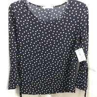 Active USA Blouse Navy Blue with White Polka Dots Flare 3/4 Sleeve Ladies S