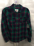 So Pink, Green, & Navy Blue Plaid Button Down Shirt Juniors M