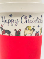 EUC Milly Green Travel Mug Tumbler Melamine Christmas Dogs YAPPY CHRISTMAS