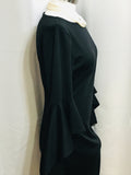 NWT! VFShow Dress Black Form Fitting 3/4 Ruffle Bell Sleeve Ladies M