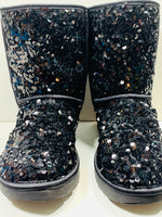 EUC UGG Classic Short Black Sequin Boot Ladies 8