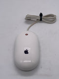 TESTED Apple Wired Mouse A1152 White SHOWS WEAR Red Trackball Black Colored Apple Logo