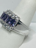 Sterling Silver RING 925 With Clear & 5 Amethyst Stones SIZE 6