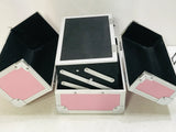 Songmics Caboodle Style Makeup Carry Case Pink & Silver HAS MAKUP STAINING INSIDE & OUT 9" x 7" x 7"