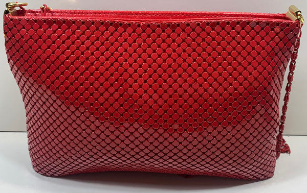 Small Crossbody Purse Red Metal Mesh 8" x 6"