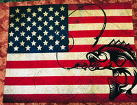 US Flag Tapestry w/ Bass & Fishing Rod Image 80" x 60"