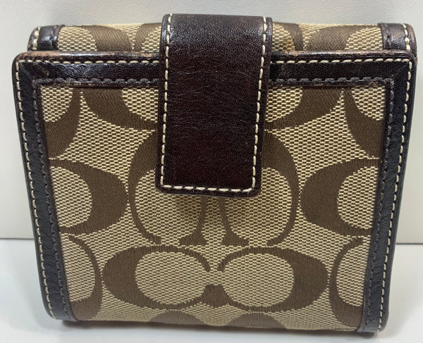 Coach Wallet Classic Signature Brown Bifold with Coin Pouch on Back LT WEAR AROUND EDGES