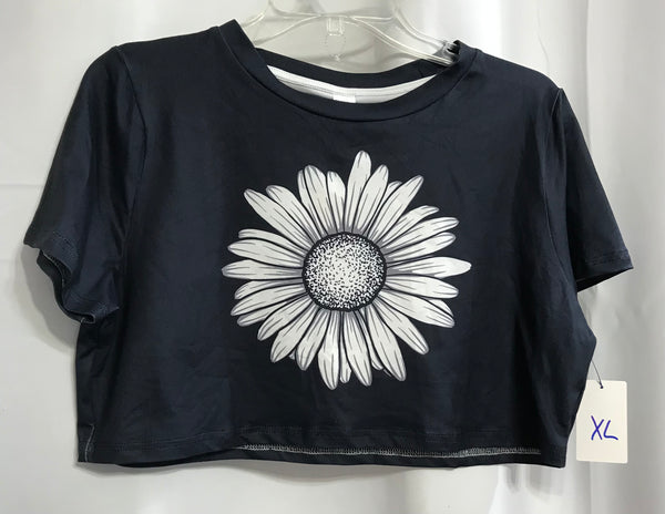 Pink Daisy NWT! Blue Crop Top w/ White Flower Juniors XL