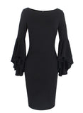 NWT! VFShow Dress Black Form Fitting 3/4 Ruffle Bell Sleeve Ladies M