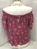 Pink Rose Fusha Floral Off the Shoulder Shirt Juniors L