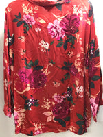 Unique Spectrum Floral Red Button Up Long Sleeve Shirt Ladies 3XL