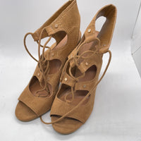 *SHOWS WEAR* Indigo Rd Tan Leather Strappy Lace Heels Ladies 10M