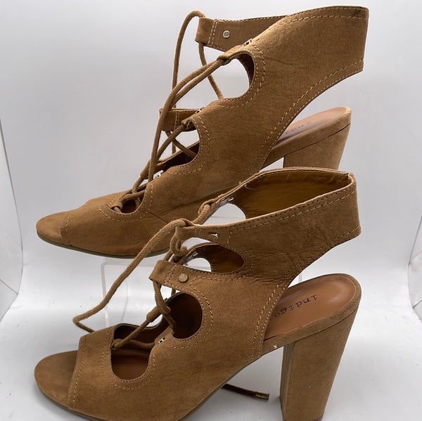 *SHOWS WEAR* Indigo Rd Tan Leather Strappy Lace Heels Ladies 10M