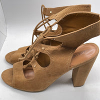 *SHOWS WEAR* Indigo Rd Tan Leather Strappy Lace Heels Ladies 10M